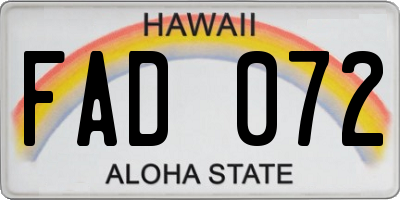 HI license plate FAD072