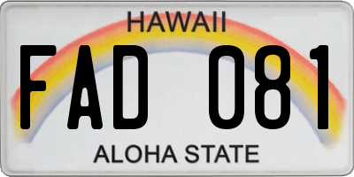 HI license plate FAD081