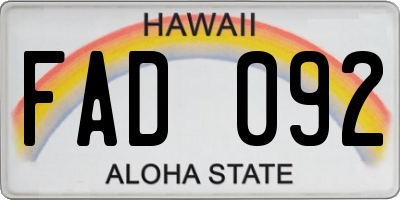HI license plate FAD092