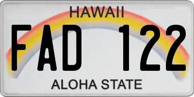 HI license plate FAD122