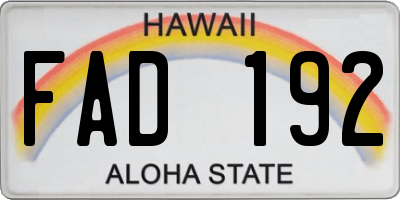 HI license plate FAD192