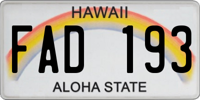 HI license plate FAD193