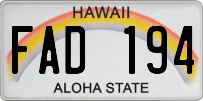 HI license plate FAD194