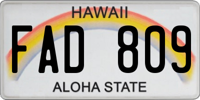 HI license plate FAD809