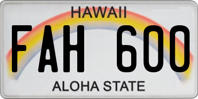 HI license plate FAH600