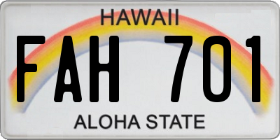 HI license plate FAH701