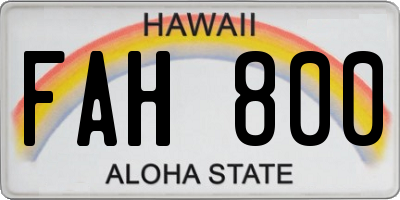 HI license plate FAH800