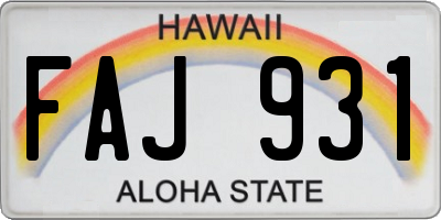 HI license plate FAJ931
