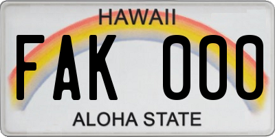 HI license plate FAK000