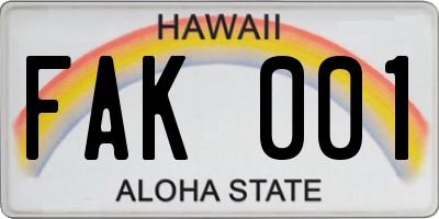 HI license plate FAK001