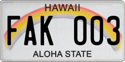 HI license plate FAK003
