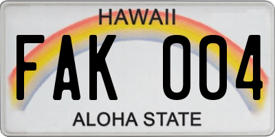 HI license plate FAK004