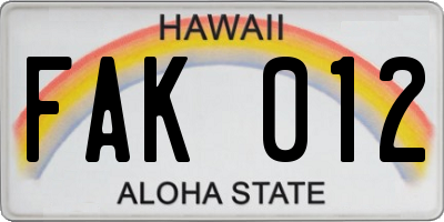 HI license plate FAK012