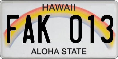 HI license plate FAK013