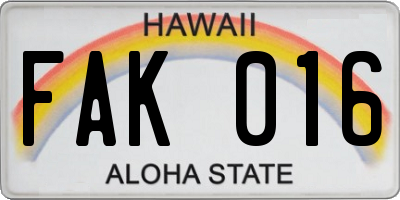 HI license plate FAK016
