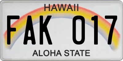 HI license plate FAK017