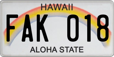 HI license plate FAK018