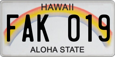 HI license plate FAK019