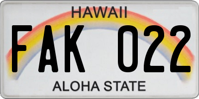HI license plate FAK022