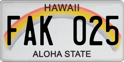 HI license plate FAK025