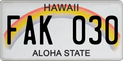 HI license plate FAK030