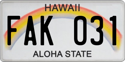 HI license plate FAK031