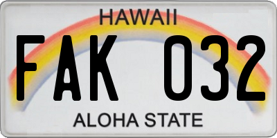 HI license plate FAK032