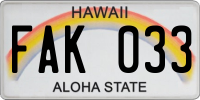 HI license plate FAK033