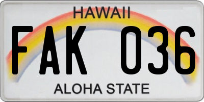 HI license plate FAK036
