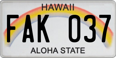 HI license plate FAK037