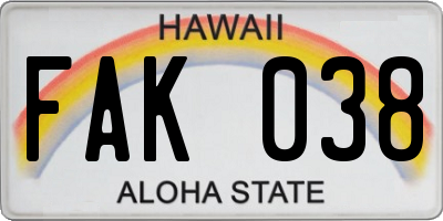 HI license plate FAK038