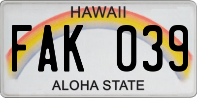 HI license plate FAK039