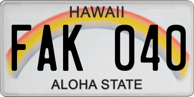 HI license plate FAK040