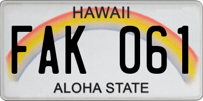 HI license plate FAK061
