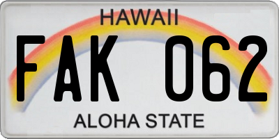 HI license plate FAK062