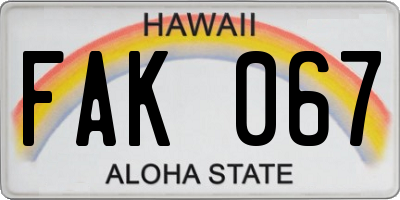 HI license plate FAK067