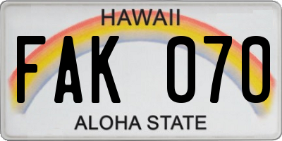 HI license plate FAK070