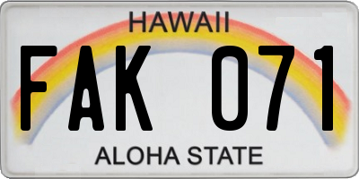 HI license plate FAK071