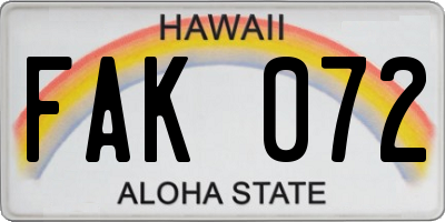 HI license plate FAK072