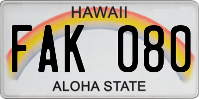 HI license plate FAK080