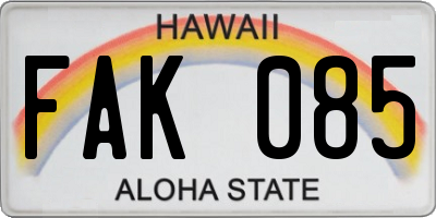 HI license plate FAK085