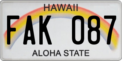 HI license plate FAK087