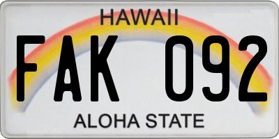 HI license plate FAK092