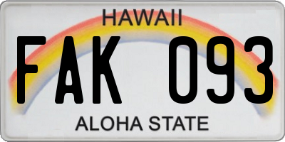 HI license plate FAK093