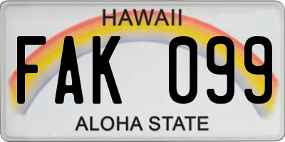 HI license plate FAK099