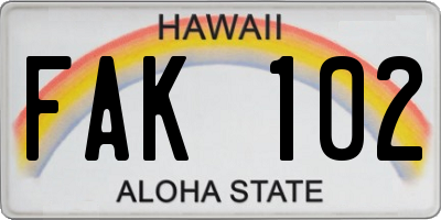 HI license plate FAK102