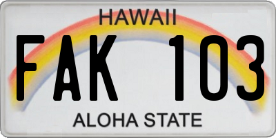 HI license plate FAK103