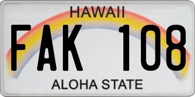 HI license plate FAK108