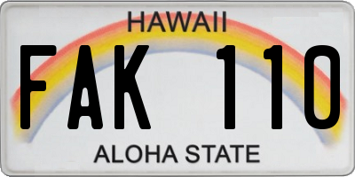 HI license plate FAK110