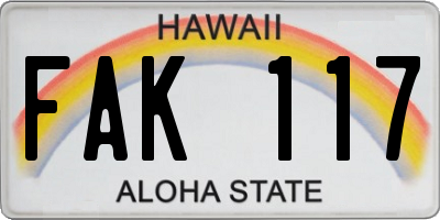 HI license plate FAK117